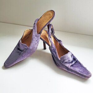 Gucci Lavender Velvet Kitten Mules Loafer Pointy Toe Size 8.5